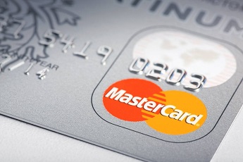 The MasterCard logo on a credit card.