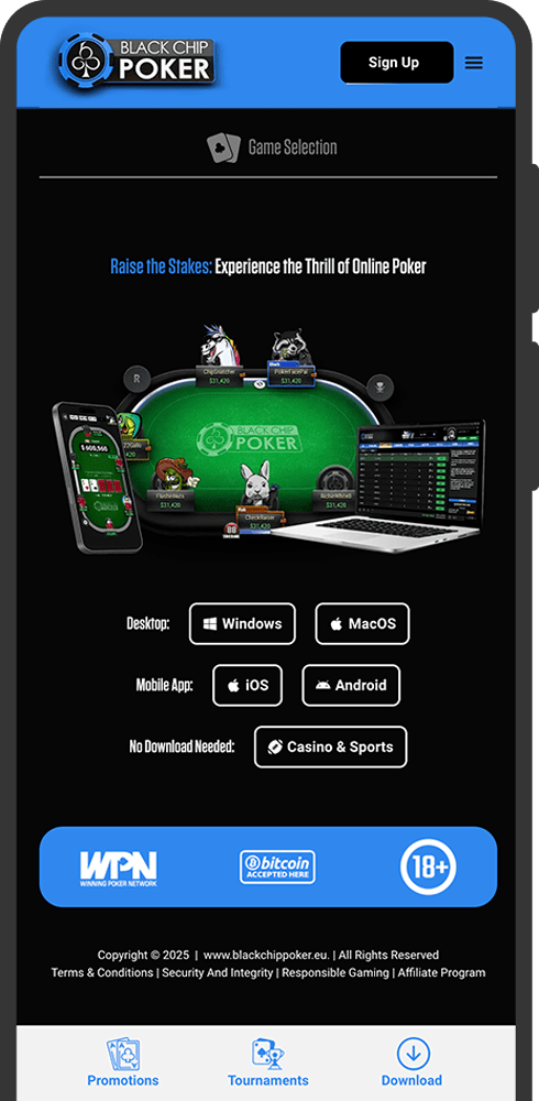 Black chip Poker mobile view