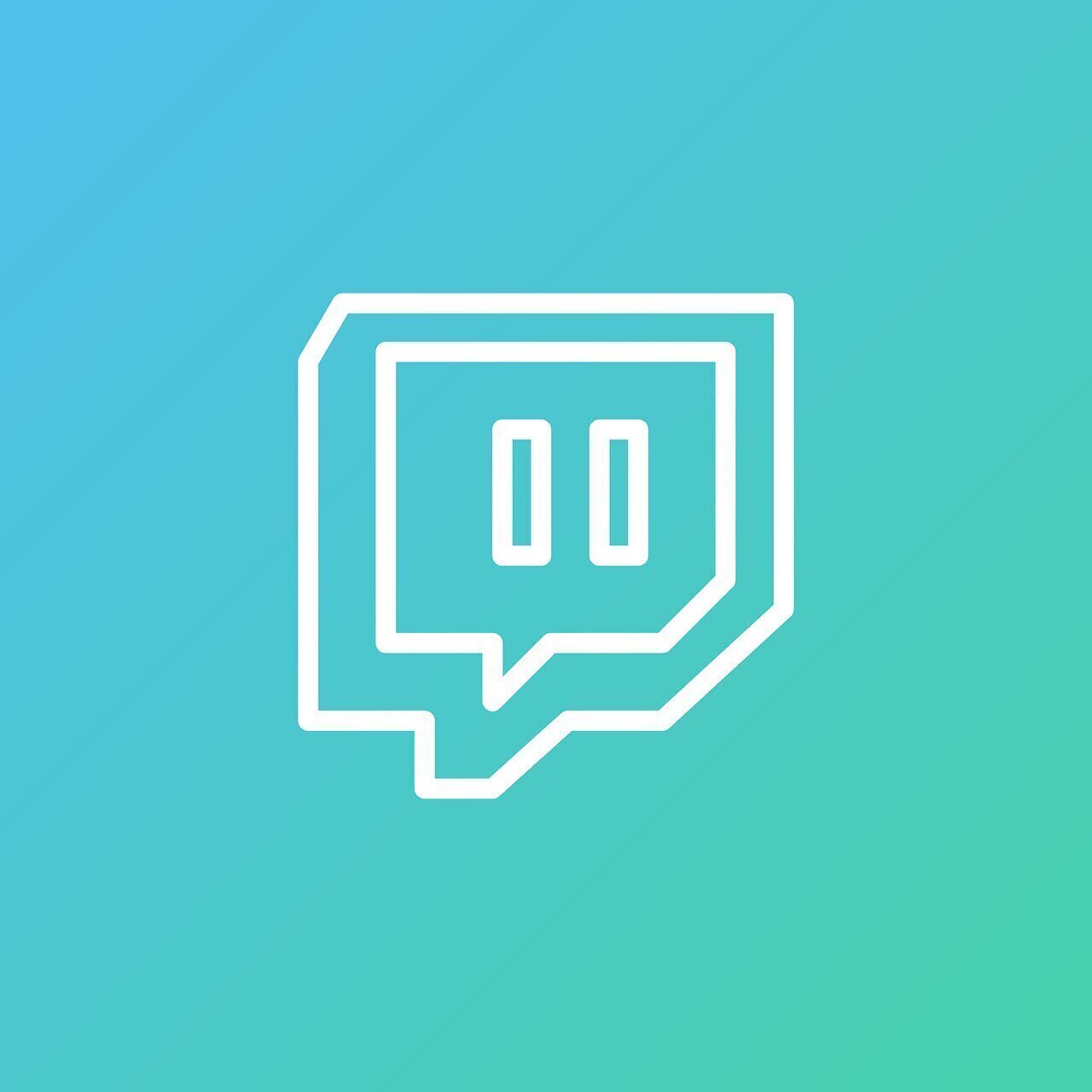 A white Twitch logo on a light blue background