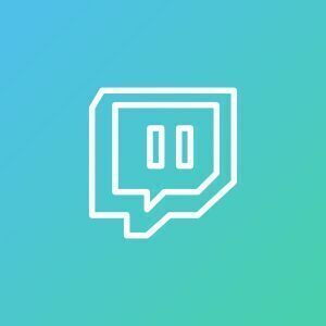 A white Twitch logo on a light blue background