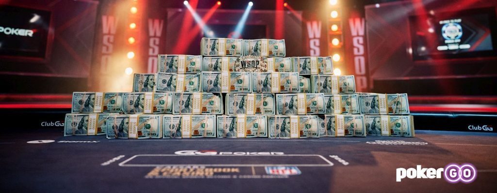 stack of money on a poker table for the WSOP Main Event