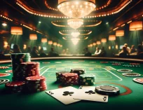 an ace and a 2 behind a stack of chips at a poker table