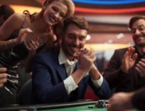 People celebrating playing poker
