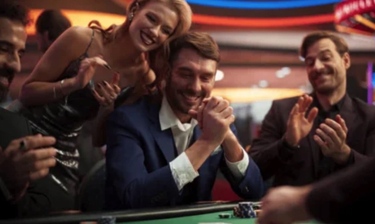People celebrating playing poker