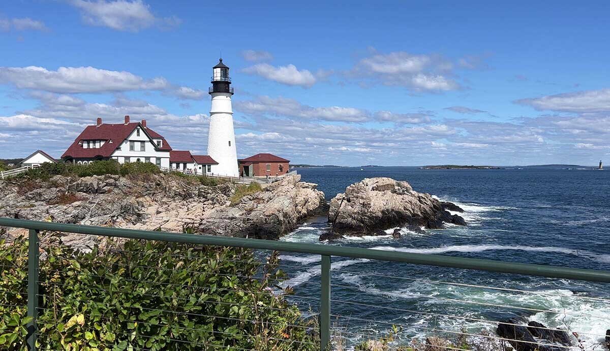 Lighthouse looking over the water in Cape Elizabeth Maine