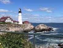 Lighthouse looking over the water in Cape Elizabeth Maine