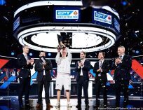 Sheliakov holds trophy for his EPT Monte Carlo 1.07M win.