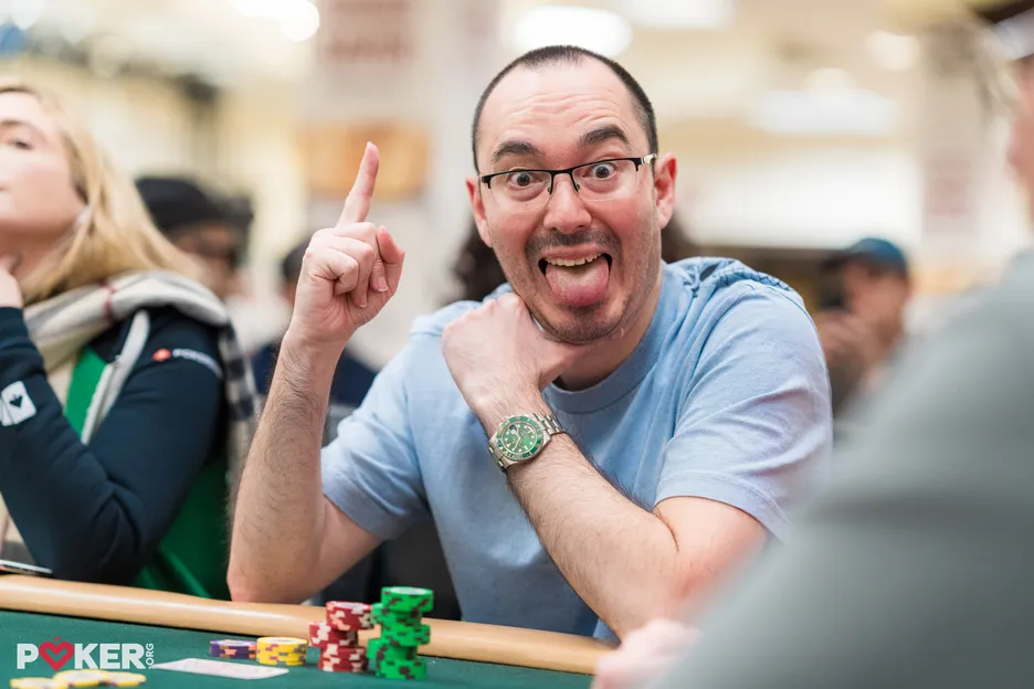 William Kassouf sticking tongue put playing poker