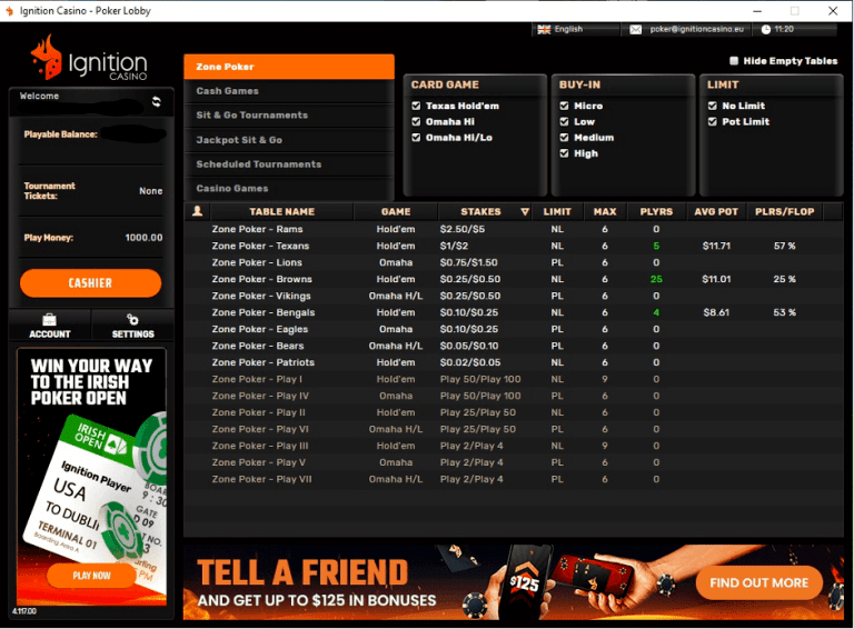 Ignition Poker Games Page