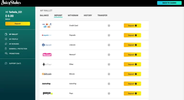 Juicy Stakes Cashier Page