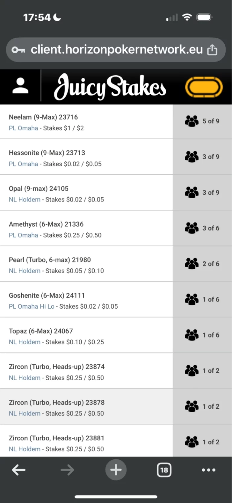 Game List Mobile Version