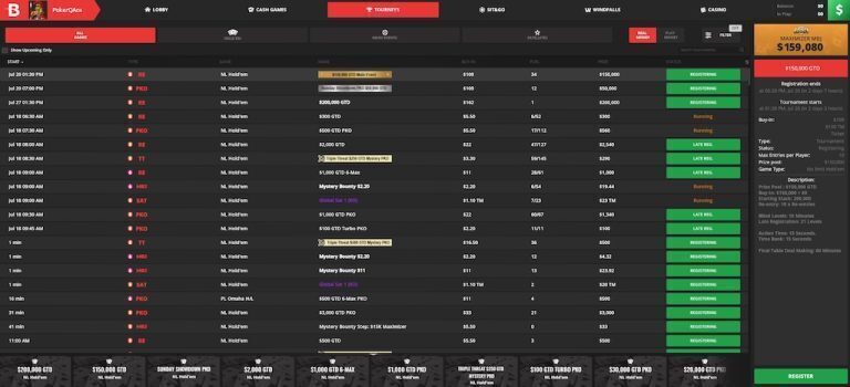 Tournament Lobby on BetOnline