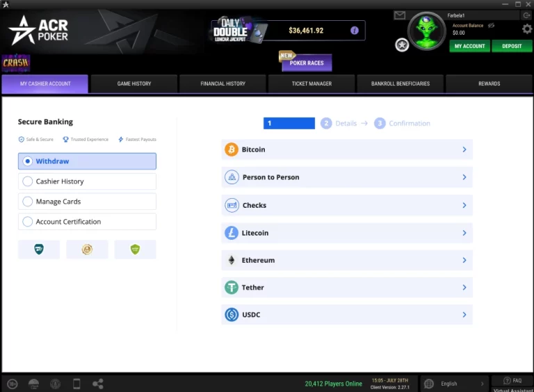 acr poker deposits lobby