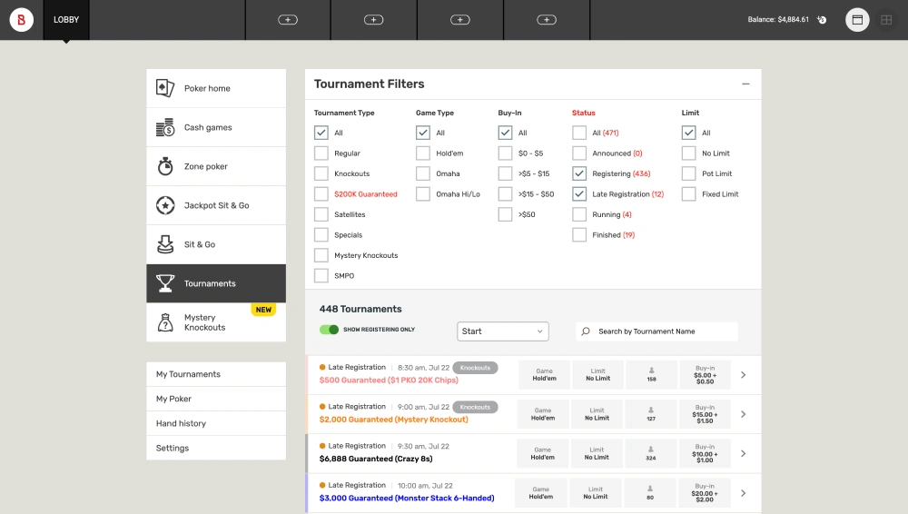 bovada poker tournaments lobby