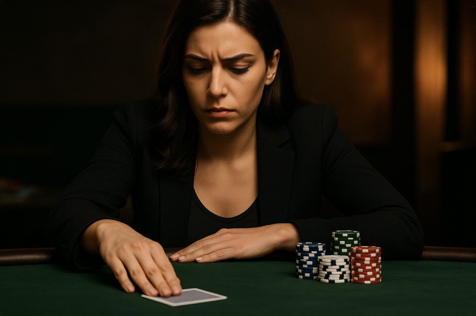 A poker player folding on a pair of aces