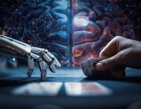 An AI hand and a human hand with cards at play