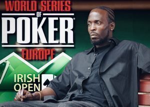 Man from 'The Wire' in front of a wsope irish open backdrop