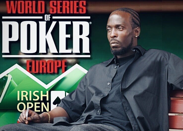 Man from 'The Wire' in front of a wsope irish open backdrop