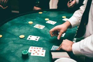 Texas Hold’em cards dealt on a fast-fold poker table