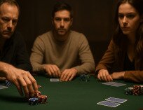 A Person making a continuation bet at a poker table