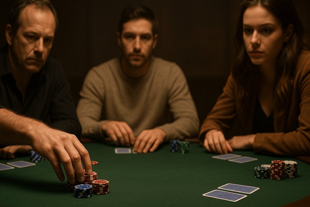 A Person making a continuation bet at a poker table