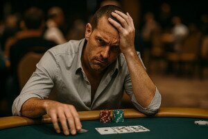 A man who is tilting at the poker table