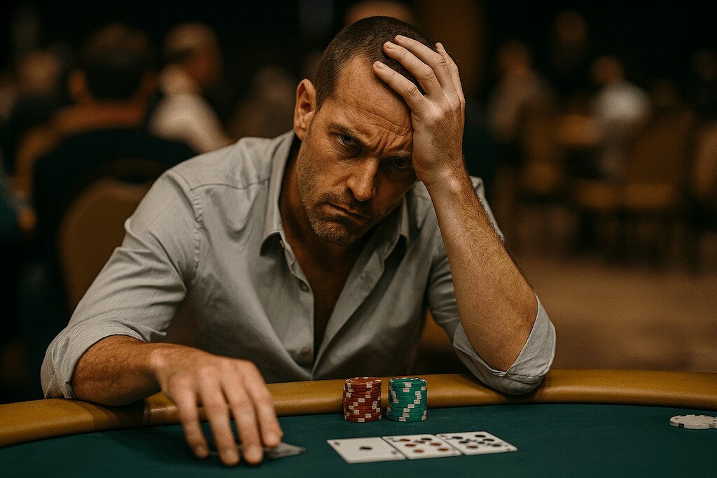 A man who is tilting at the poker table