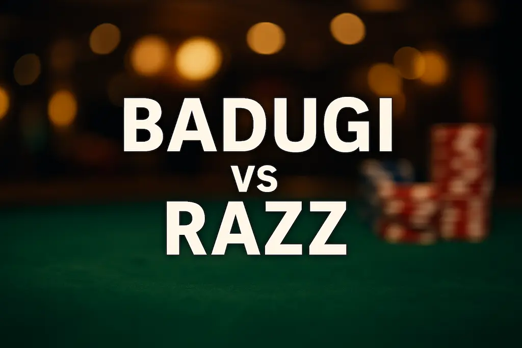 badugi vs razz writing in front of a poker background
