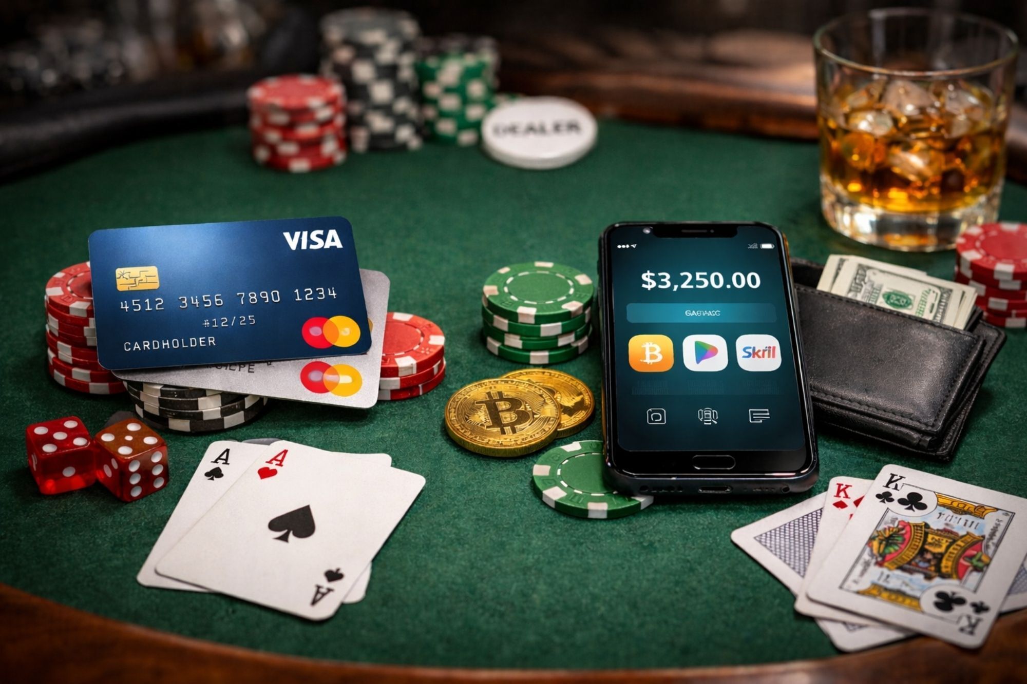Comparison of e-wallets vs credit cards for online poker showing differences in deposit speed, withdrawal time, fees, privacy, and setup.