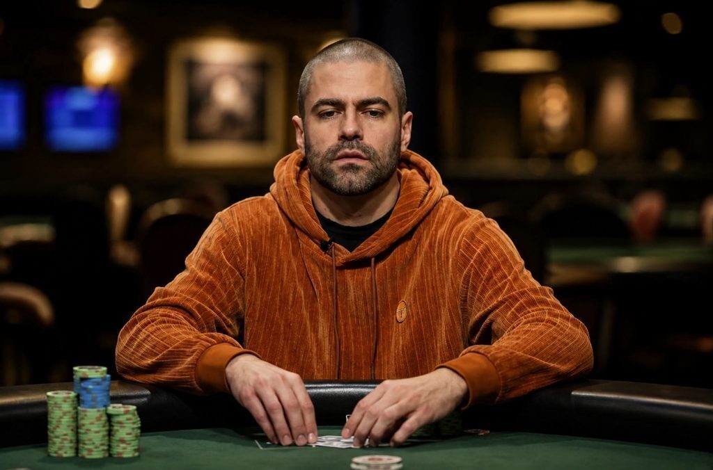 James Obst concentrating at the poker table during a World Series of Poker tournament.