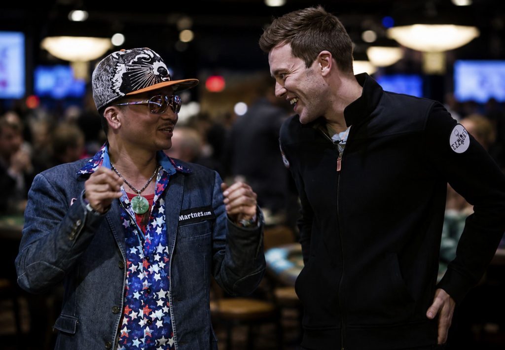 Qui Nguyen and Gordan Vayo talking during the World Series of Poker Main Event.