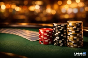 poker table with poker chips stacked