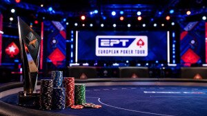 EPT Barcelona 2026 poker tournament table with chips and trophy