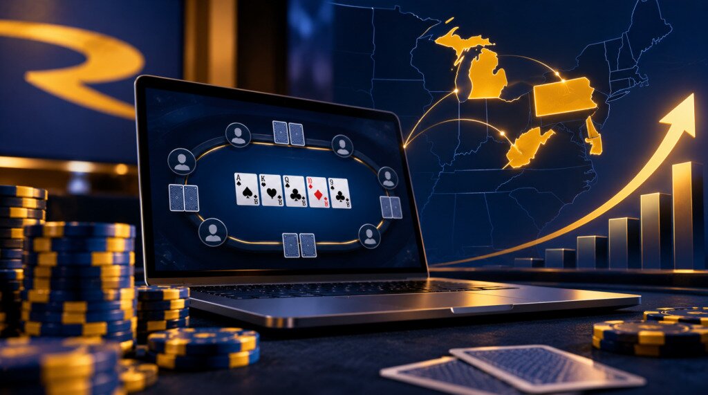 BetRivers Poker network connecting Pennsylvania, Michigan, Delaware and West Virginia.