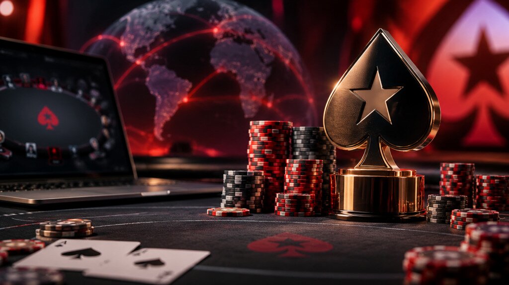 Poker chips and trophy representing Espen Jorstad's 2026 WCOOP PKO Warm-Up win