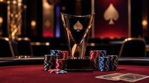 Poker trophy and chip stacks representing the 2026 Maryland State Poker Championship Main Event.