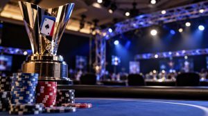 Poker chips and championship trophy representing the WPT LAPC return to Commerce Casino in 2027.
