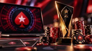 Poker chips and trophy representing the 2026 PokerStars WCOOP $10,300 Main Event.